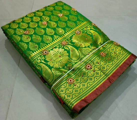 Kanjeevaram Brocade Silk Stone Work Zari Woven Pattu Sarees with Blouse Piece