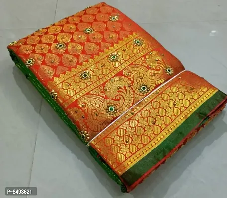Kanjeevaram Brocade Silk Stone Work Zari Woven Pattu Sarees with Blouse Piece