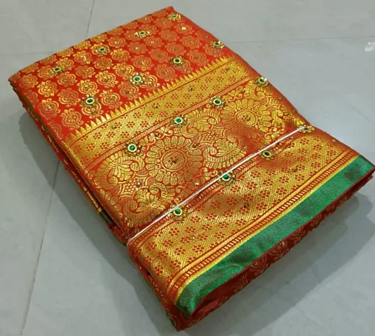 Kanjeevaram Brocade Silk Stone Work Zari Woven Pattu Sarees with Blouse Piece