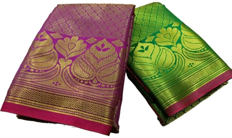 Combo of 2 Kanjeevaram Brocade Silk Zari Woven Pattu Sarees with Blouse Piece