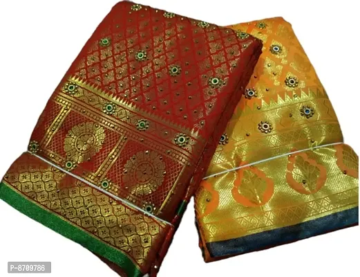 Combo of 2 Kanjeevaram Brocade Silk Stone Work Zari Woven Pattu Sarees with Blouse Piece