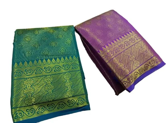 Combo of 2 Kanjeevaram Brocade Silk Zari Woven Pattu Sarees with Blouse Piece