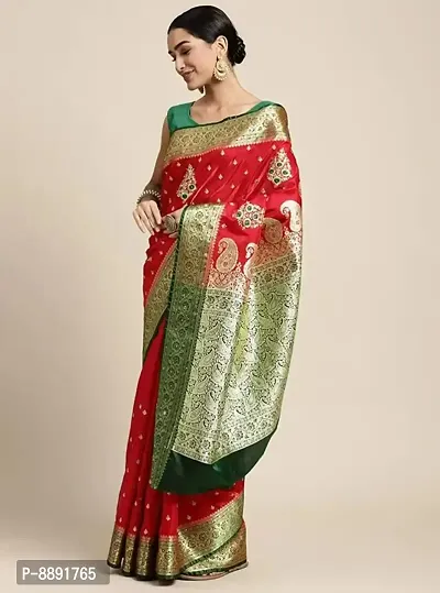 Banarasi Satin Two Tone Zari Embroidered Sarees With Heavy Pallu and Blouse Piece-thumb2