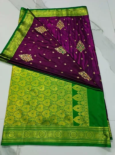 Banarasi Satin Silk Two Tone Embroidered Sarees With Rich Pallu and Blouse Piece