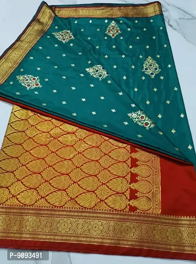 Banarasi Satin Silk Two Tone Embroidered Sarees With Rich Pallu and Blouse Piece