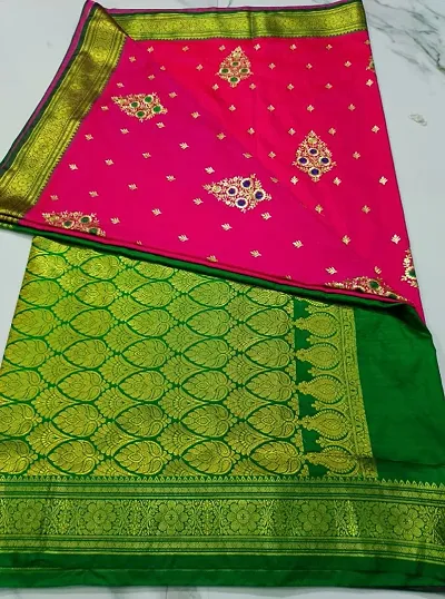 Banarasi Satin Silk Two Tone Embroidered Sarees With Rich Pallu and Blouse Piece