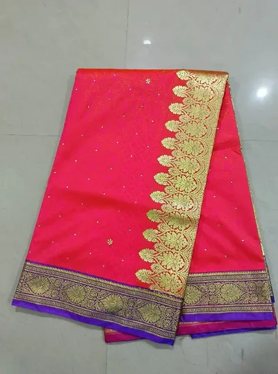 Banarasi Satin Stone Work Sarees With Rich Pallu and Blouse Piece