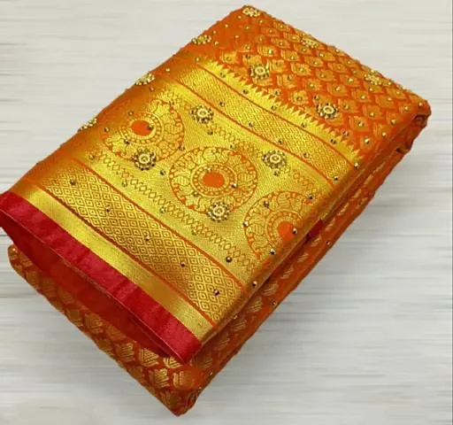 Kanjeevaram Brocade Silk Woven Stone Work Saree with Running blouse Piece