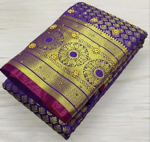 Kanjeevaram Brocade Silk Woven Stone Work Saree with Running blouse Piece