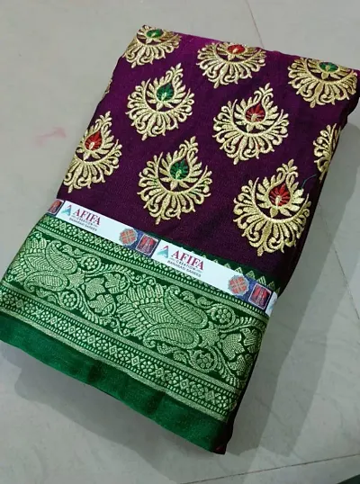Banarasi Satin Silk Embroidered Sarees with Blouse Piece