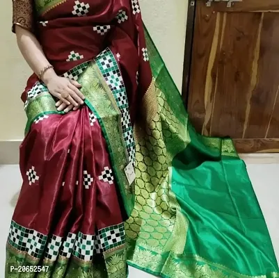 Pasapalli Embroidery Work Satin Silk Banarasi Saree with Blouse Piece