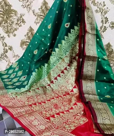 Banarasi Satin Silk Two Tone Zari Embroidered Sarees With Rich Pallu and Blouse Piece