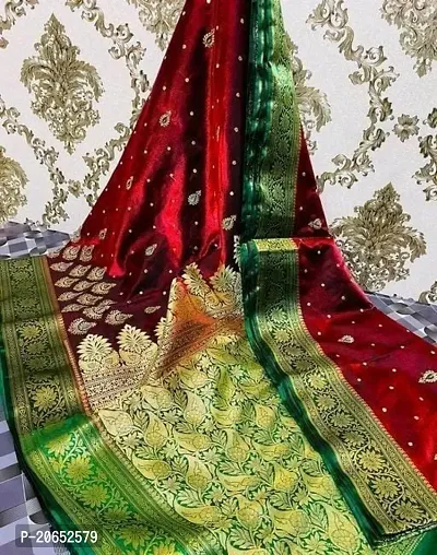 Banarasi Satin Silk Two Tone Zari Embroidered Sarees With Rich Pallu and Blouse Piece-thumb0