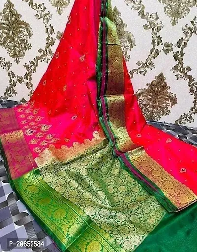 Banarasi Satin Silk Two Tone Zari Embroidered Sarees With Rich Pallu and Blouse Piece