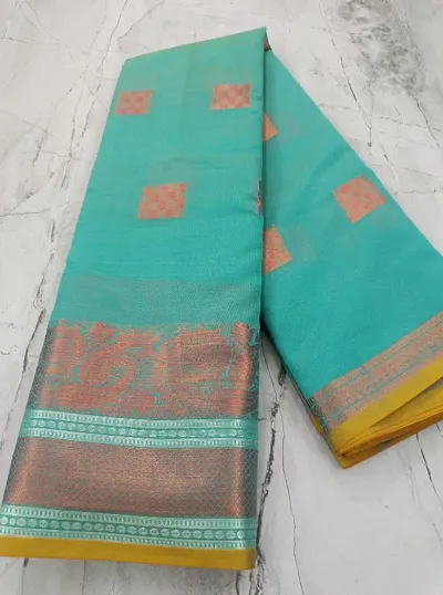 Banarasi Cotton Copper Zari Butta Work Sarees with Blouse Piece