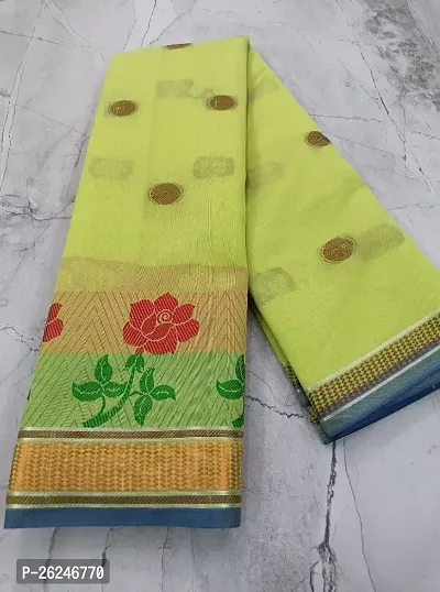 Banarasi Cotton Woven Design Butta Work Sarees with Blouse Piece-thumb0