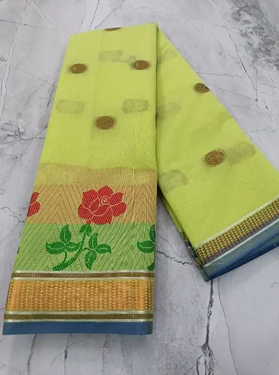 Banarasi Cotton Woven Design Butta Work Sarees with Blouse Piece