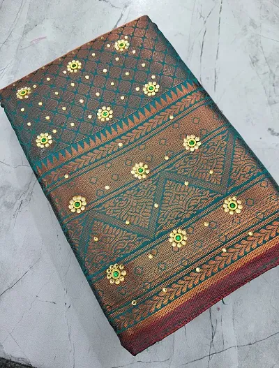 Banarasi Brocade Silk Zari Woven Stone Work Sarees with Blouse Piece