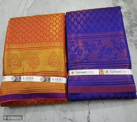Combo of 2 Banarasi Brocade Silk Copper Zari Woven Sarees with Blouse Piece-thumb0