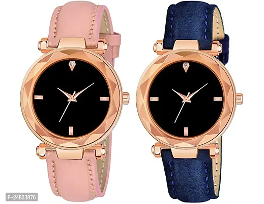 Stylish PU Analog Watches For Women- Pack Of 2-thumb0