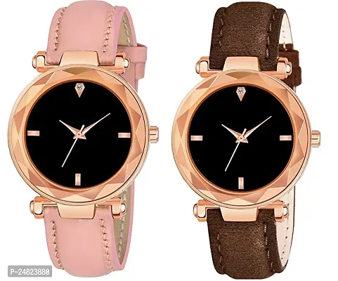 Stylish PU Analog Watches For Women- Pack Of 2-thumb0