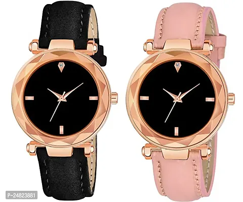 Stylish PU Analog Watches For Women- Pack Of 2-thumb0