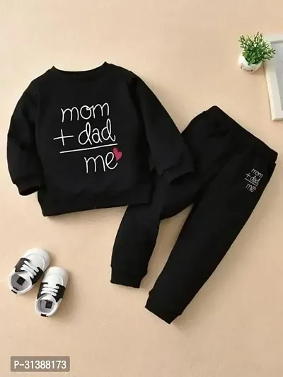 Stylish Black Cotton Blend T-Shirts with Trousers For Kids-thumb0