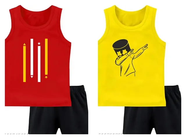 Stylish T-Shirts With Shorts For Boys Pack Of 2