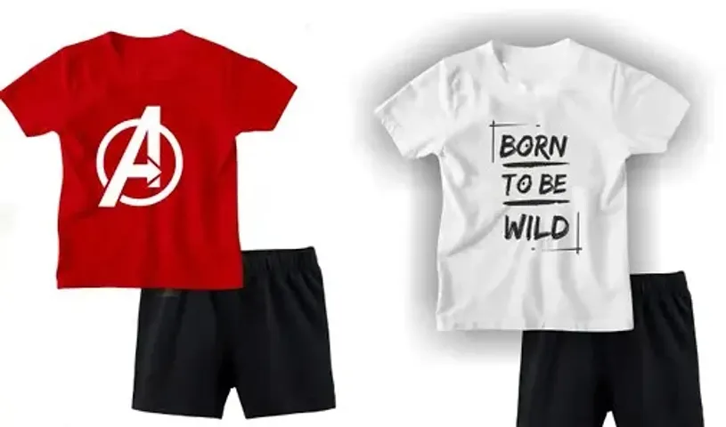 Stylish T-Shirts With Shorts For Boys Pack Of 2