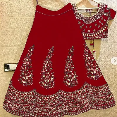 Ethnicwear Velvet Embroidered Semi Stitched Lehenga Choli for Girls