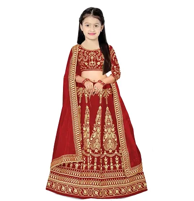 Tranditional Velvet Embroidered Semi Stitched Lehenga Cholis With Dupatta For Baby Girls