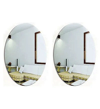 Pack of 2 Oval Shape Mirror Sticker for Wall on Tiles Bathroom Bedroom Living Room Unbreakable Plastic 30 * 20 cm