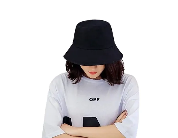 ILLARION CLASSYMESSI Combo Pack of 2 Bucket Hat White Shade Black Bucket Hats for Men and Women Cotton Hats for Girls Wide Brim Floppy Summer