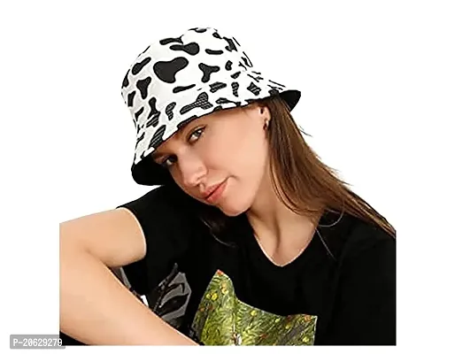 ILLARION CLASSYMESSI Combo Pack of 2 Bucket Hat White Shade Black Bucket Hats for Men and Women Cotton Hats for Girls Wide Brim Floppy Summer (HAT(Cow, White))-thumb2