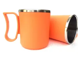 Canberry Apex Stylish Mug & Cup Coffee Plastic Steel Milk,Tea,Coffee Mug for Outdoor ,Office & Home .2 Piece ,Orange-thumb3