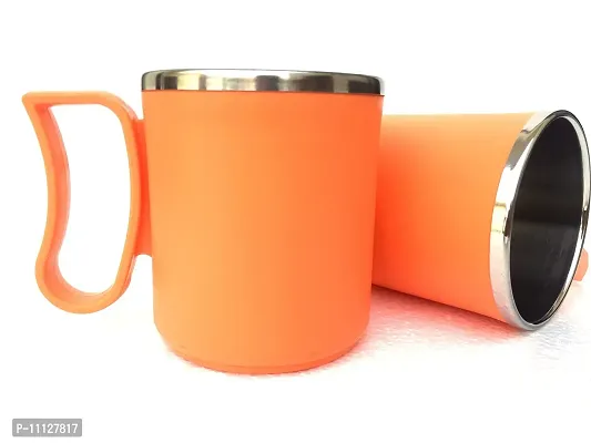 Canberry Apex Stylish Mug & Cup Coffee Plastic Steel Milk,Tea,Coffee Mug for Outdoor ,Office & Home .2 Piece ,Orange-thumb4