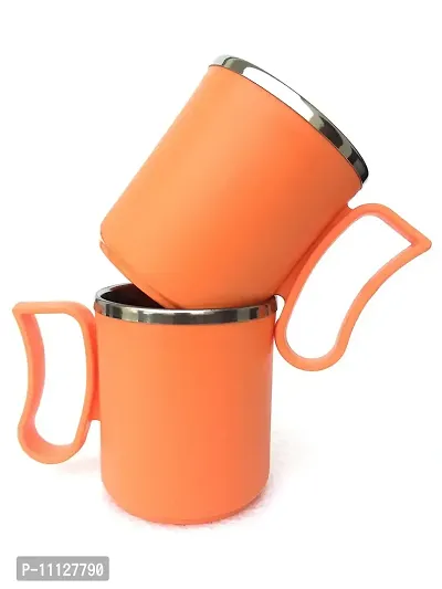 CB- Apex Style Mug Insulated Double Wall Steel & Plastic Milk-Tea-Coffee Color :(Orange) Set of 2 Pcs-thumb5