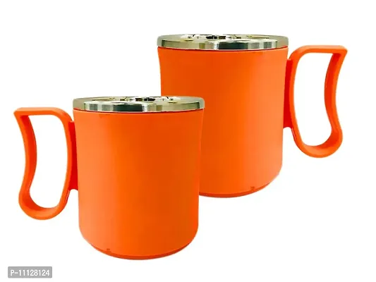 CB Apex Style 300 Ml Cup Unbrakable of Plastic Insulated Steel Milk,Tea,Coffee Mug for Outdoor ,Office & Home .2 Piece ,Orange