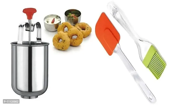 CB- Stainless Steel Combo of (Medu Vada Maker with Spatula & Oil Brush), for Making Medu Vada & Donuts Pack of 1