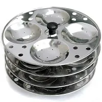 Combo Of Stainless Steel 4 Plate Idli Maker Stand (16 Slot) With Silicone Spetula  Oil Brush Set-thumb2