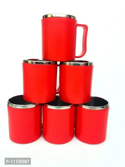 canberry 6 Pcs Set of RED Modern Style Mug  Coffee of Insulated Double Wall Steel  Plastic Milk-Tea-Coffee : Set of 6 Pcs Color: RED