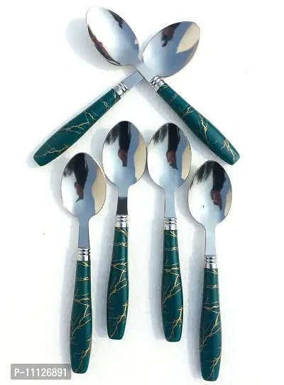Divit Ceramic Style Steel Dinner Table Spoon Set of 6 Dining Spoon with Set of 6-thumb0