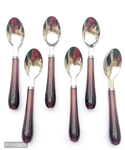 canberry Stainless Steel Medium Dinner/Table Spoon Set for Dining Table Dessert Spoon with Brown Color Plastic Handle Flatware Cutlery Set Table Ware Set of 12 pcs Brown