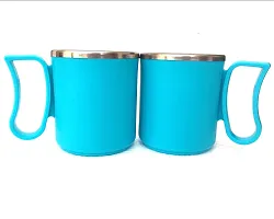 Canberry Apex Stylish Mug & Cup Coffee Plastic Steel Milk,Tea,Coffee Mug for Outdoor ,Office & Home .2 Piece ,Blue-thumb4