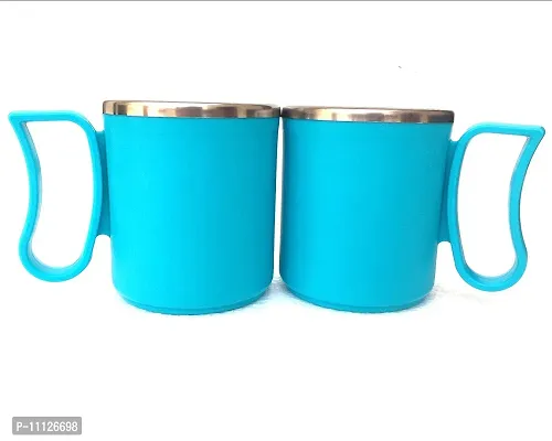 Canberry Apex Stylish Mug & Cup Coffee Plastic Steel Milk,Tea,Coffee Mug for Outdoor ,Office & Home .2 Piece ,Blue-thumb5