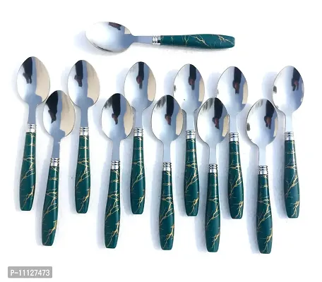 Divit Ceramic Style Trendy Steel Dinner Table Spoon Set of 12 Dining Spoon with Set of 12-thumb0