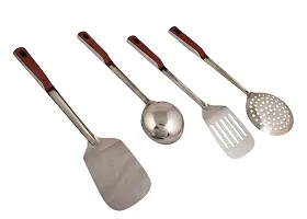 Canberry Combo 4 pcs Set ladle  Spatula  Slotted Spatula  Skimmer Stainless Steel Kitchen Set Utensils for Daily Use-thumb3