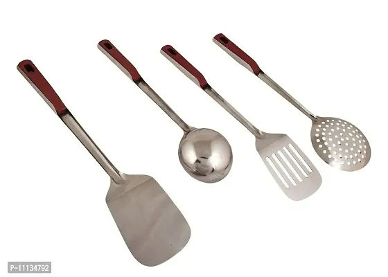 Canberry Combo 4 pcs Set ladle  Spatula  Slotted Spatula  Skimmer Stainless Steel Kitchen Set Utensils for Daily Use-thumb4