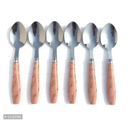 Canberry Ceramic Finish Style Stainless Steel Premium Table Spoon Set of 6 Pieces.