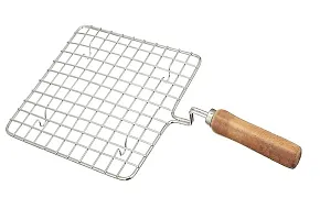 Teel Large Size Pack Of 1 Square Papad Roaster Chapati Roti Jali Barbeque Grill With Wooden Handle-thumb1